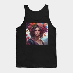 Young Woman with Rose Portrait Tank Top